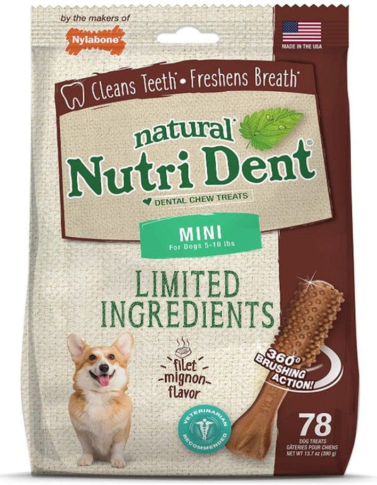 Nylabone Natural Nutri Dent Filet Mignon Dental Chews - Limited Ingredients