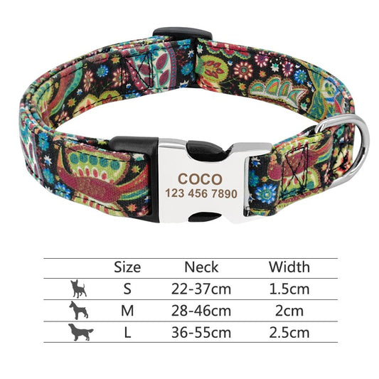 Nylon Print Dog Collar Personalized Pet Cat ID Tag Collars Custom Engraved Dogs Collars Adjustable For Small Large Dogs Pitbull - Super-Petmart