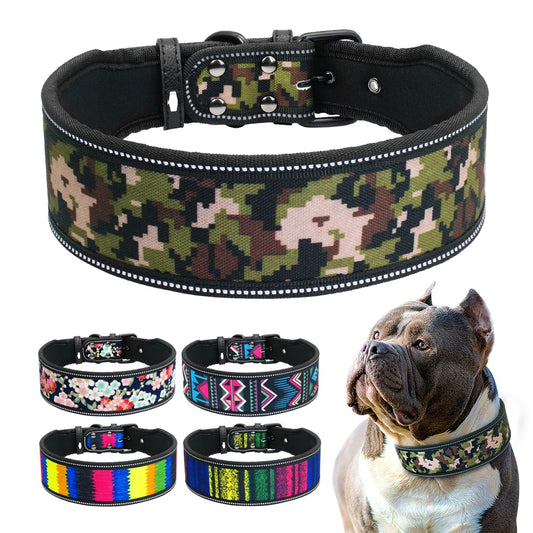 Reflective Nylon Dog Collar Adjustable Pet Collars For Medium Large Dogs Pitbull German Shepherd S M L - Super-Petmart