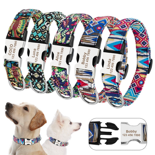 Custom Dog Collar Personalized Nylon Pet Dog Tag Collar Adjustable Engraved Puppy Cat Nameplate ID Collars For Small Large Dogs - Super-Petmart