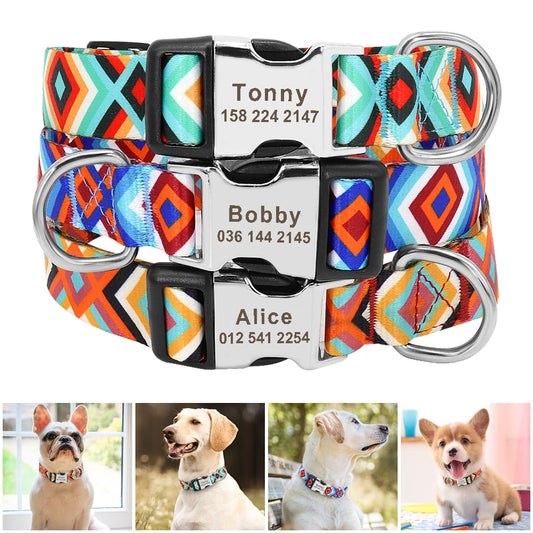 Personalized Dog ID Collar Nylon Customized Dogs Collar With Tag Nameplate Free Engraving For Small Medium Large Dogs Pitbull - Super-Petmart