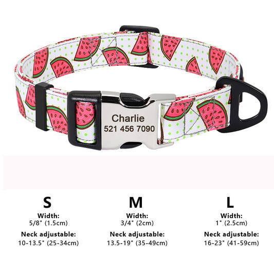 Personalized Dog Collar Nylon Print Dog Collars Customized Puppy Pet Collar Engraved Name ID for Small Medium Large Big Dogs Pug - Super-Petmart