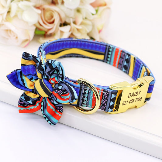 Personalized Dog Collar Nylon Pet ID Collars With Customized Tag Buckle Flower Accessories For Small Medium Large Dogs Bulldog - Super-Petmart