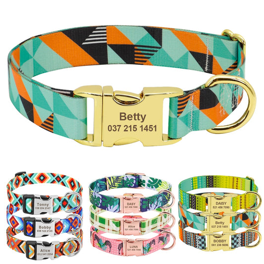 Fashion Custom Dog Collar Nylon Print Personalized Pet Collar Puppy Dog ID Collars Free Engraved ID for Small Medium Large Dogs - Super-Petmart