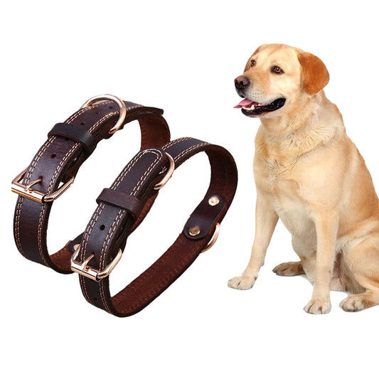 Genuine Leather Dog Collar Adjustable pet Collars Puppy dog Neck Strap Soft Real Leather Collar For Small Medium large big Dogs - Super-Petmart