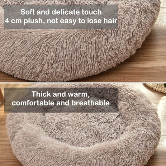 Long Plush Fluffy Pet Dog Bed Claming Dog Beds Donut round Cat Dog Bench Soft Warm Chihuahua Kennel Large Mat Pet Supplies