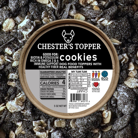 CHESTER'S COOKIES & CREAM DOG FOOD TOPPER FOR REDUCING BLOATING & RESPIRATORY SUPPORT - Super-Petmart