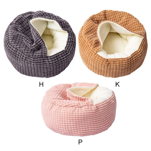 Luxury Pet Dog Cat Bed round Cat Warm Bed Washable House Cat Bed for Small Dogs Nest Semi-Closed Tent with Dirt Resistant Base