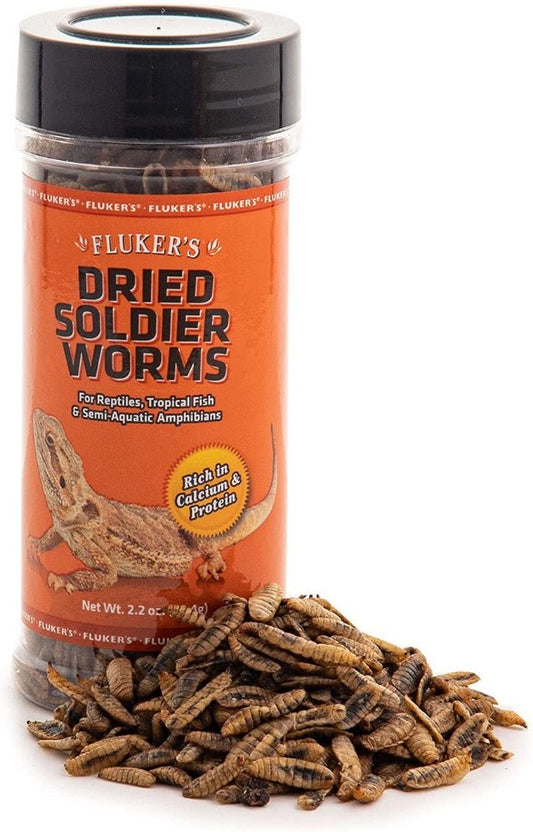 2.2 oz Flukers Dried Soldier Worms for Reptiles, Tropical Fish, Amphibians, Small Animals and Birds