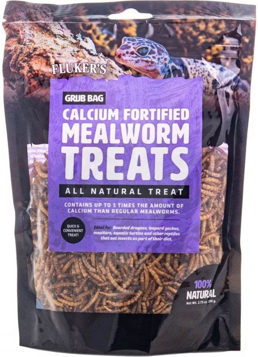 67.5 oz (18 x 3.75 oz) Flukers Grub Bag Calcium Fortified Mealworm Treats for Reptiles