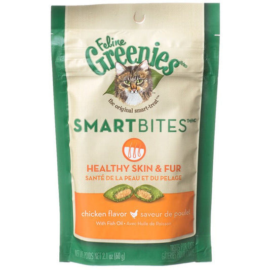 8.4 oz (4 x 2.1 oz) Greenies SmartBites Healthy Skin and Fur Cat Treats Chicken Flavor