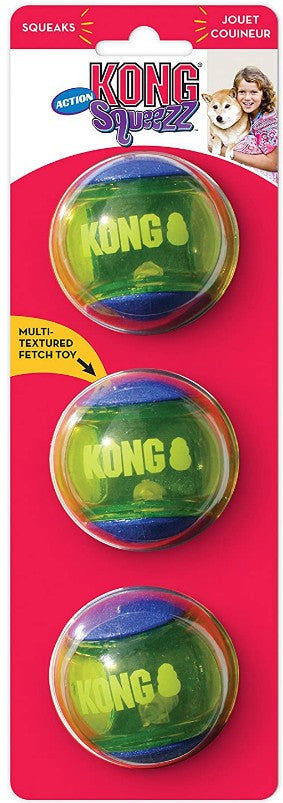 45 count (15 x 3 ct) KONG Squeezz Action Squeaker Ball Blue Dog Toy Medium