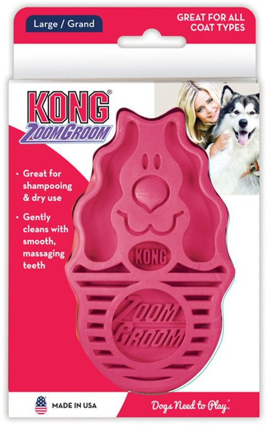 Large - 3 count KONG Zoom Groom Brush for Dogs Raspberry