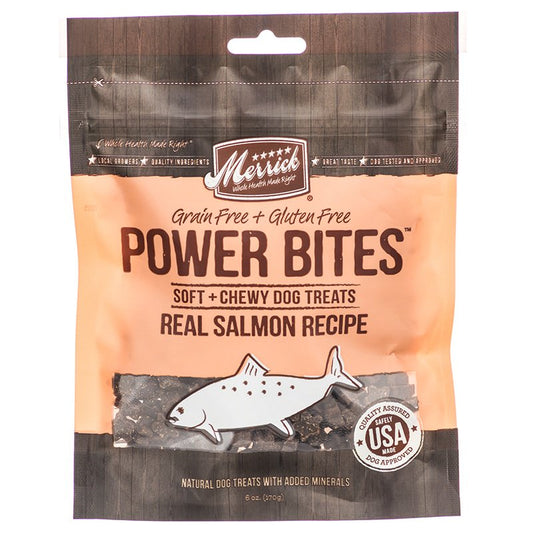 54 oz (9 x 6 oz) Merrick Power Bites Dog Treats Real Salmon Recipe