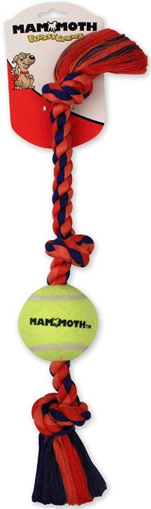 3 count Mammoth Pet Flossy Chews Color 3 Knot Tug with Tennis Ball Mini Assorted Colors