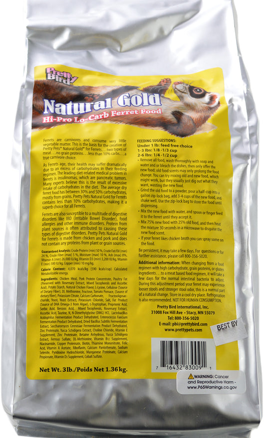 9 lb (3 x 3 lb) Pretty Pets Natural Gold Ferret Food Daily Diet