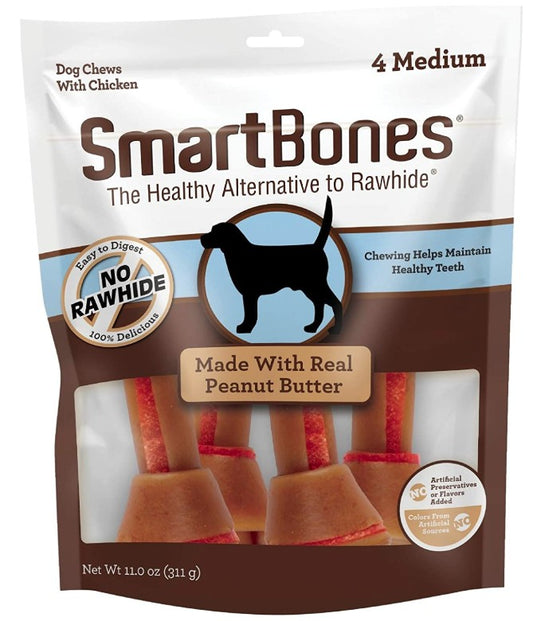 4 count SmartBones Medium Chicken and Peanut Butter Bones Rawhide Free Dog Chew