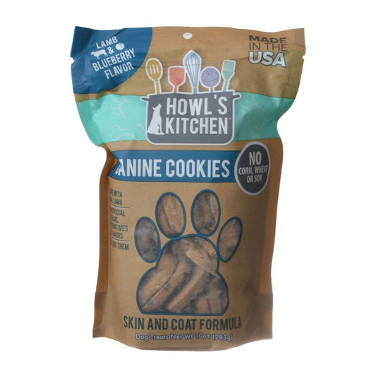 240 oz (24 x 10 oz) Howls Kitchen Canine Cookies Skin and Coat Formula Lamb and Blueberry