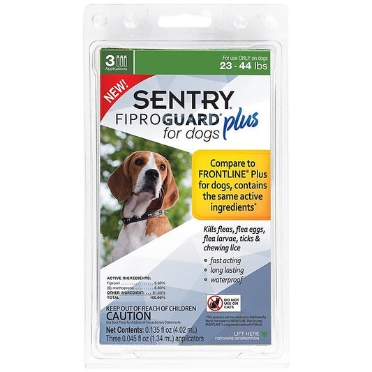 9 count (3 x 3 ct) Sentry FiproGuard Plus IGR Flea and Tick Control for Medium Dogs