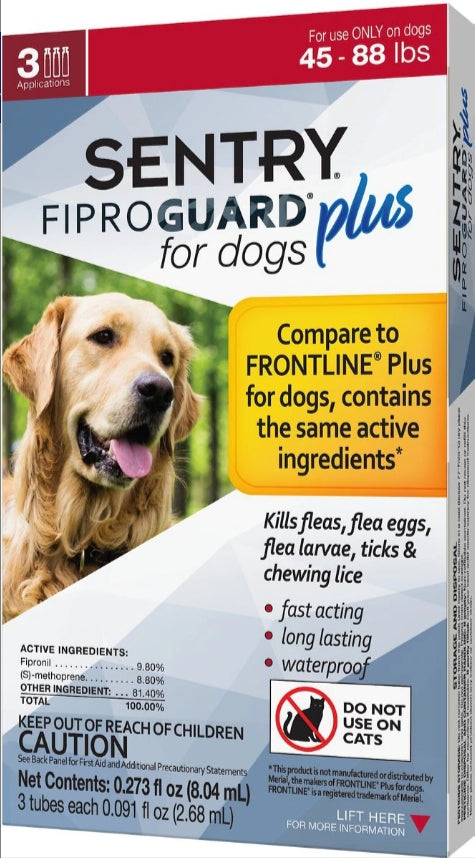 9 count (3 x 3 ct) Sentry FiproGuard Plus IGR Flea and Tick Control for Large Dogs