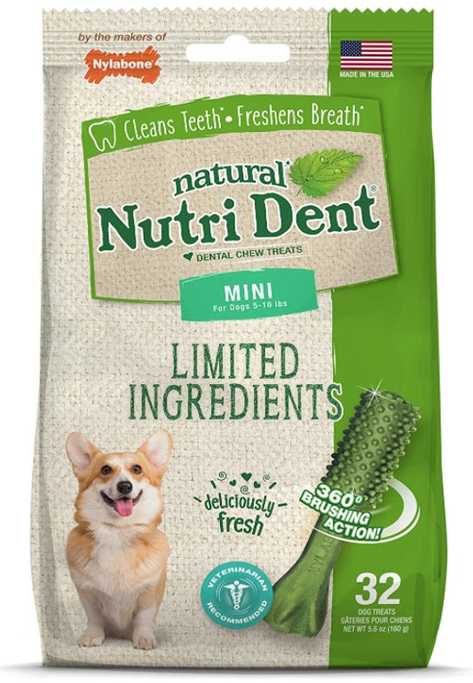 480 count (15 x 32 ct) Nylabone Natural Nutri Dent Fresh Breath Limited Ingredients Mini Dog Chews