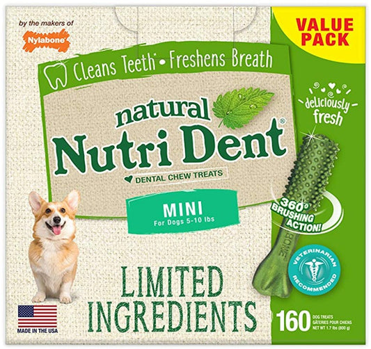 320 count (2 x 160 ct) Nylabone Natural Nutri Dent Fresh Breath Limited Ingredients Mini Dog Chews