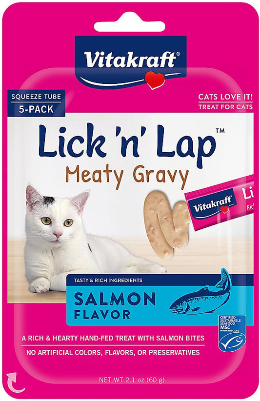 33.6 (12 x 2.8 oz) Vitakraft Lick n Lap Meaty Gravy Salmon Flavor Cat Treat