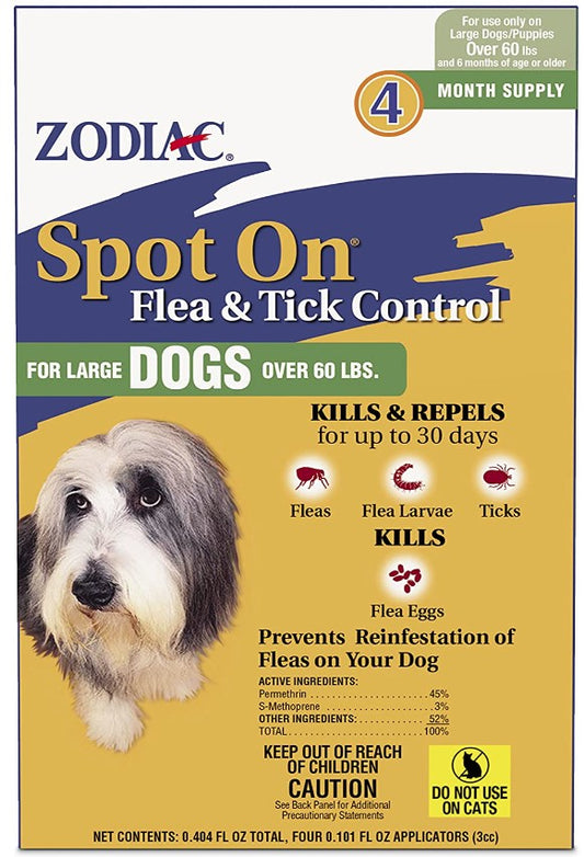 12 count (3 x 4 ct) Zodiac Spot On Flea and Tick Control for Large Dogs