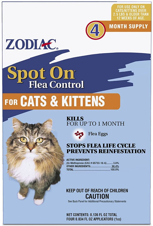 12 count (3 x 4 ct) Zodiac Spot On Flea Control for Cats and Kittens