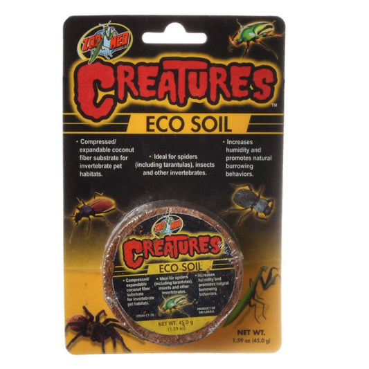 9.54 oz (6 x 1.59 oz) Zoo Med Creatures Eco Soil Compressed Expandable Coconut Fiber Substrate for Invertebrate Pet Habitats