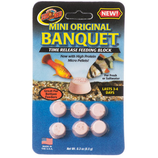 144 count (24 x 6 ct) Zoo Med Mini Original Banquet Time Release Feeding Block for Fresh or Saltwater Fish