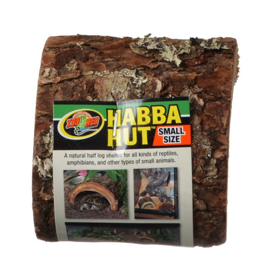 Small - 3 count Zoo Med Habba Hut Natural Half Log Shelter for Reptiles, Amphibians, and Small Animals
