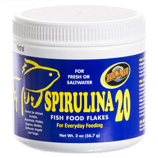 24 oz (12 x 2 oz) Zoo Med Spirulina 20 Fish Food Flakes